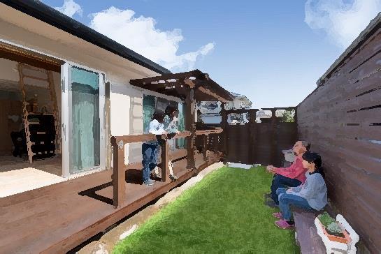 ウッドデッキと芝生の庭で第二のリビング